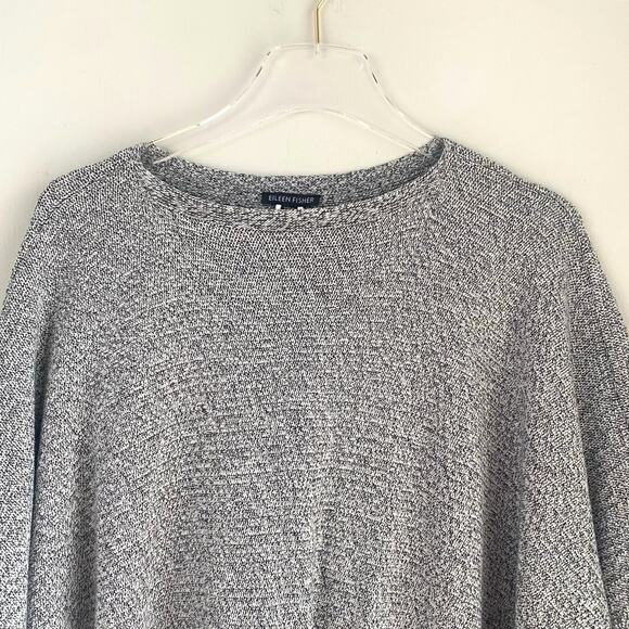 Eileen Fisher Tencel Twist Poncho Heather Gray Knit Size M/L Bateau Neck Boxy - Picture 6 of 7